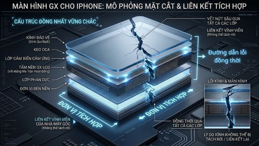 Cấu tạo màn GX được ép dính nguyên bản không thể ép kính