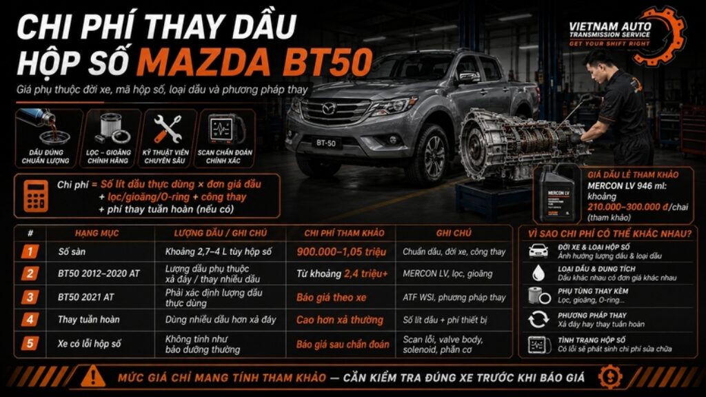 chi phí thay dau hop so mazda bt50